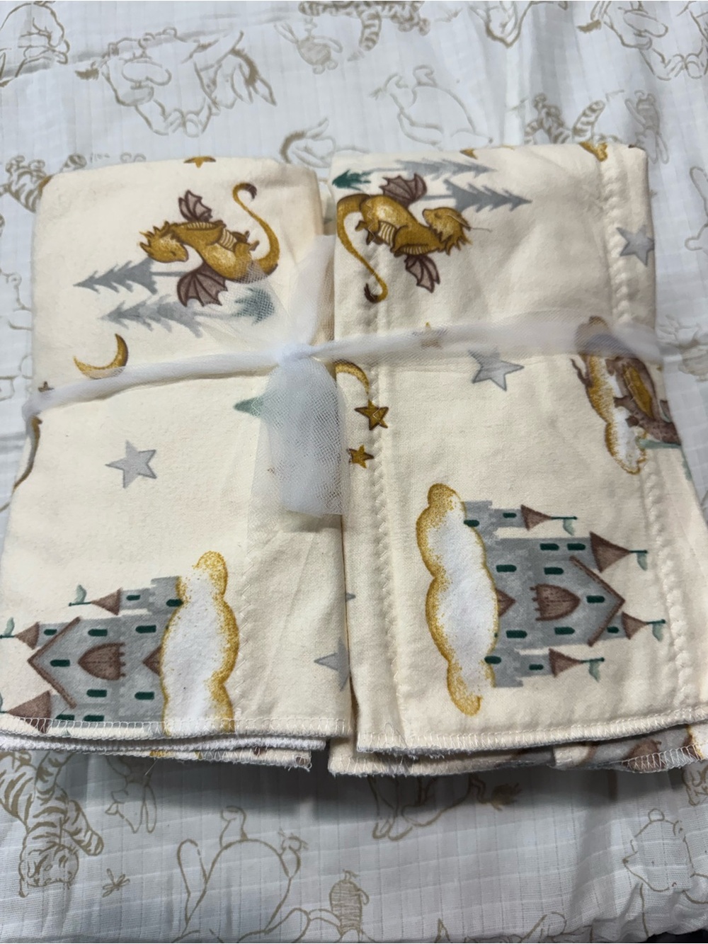 Nursery blanket set- Cream with Gold Dragon & Castle Print